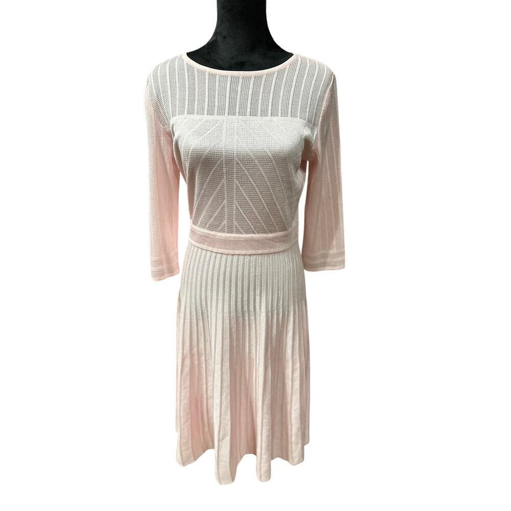 Misook Pleated Knit Midi Fit Flare Pink XS Rich Elegant Brunch Events Feminine